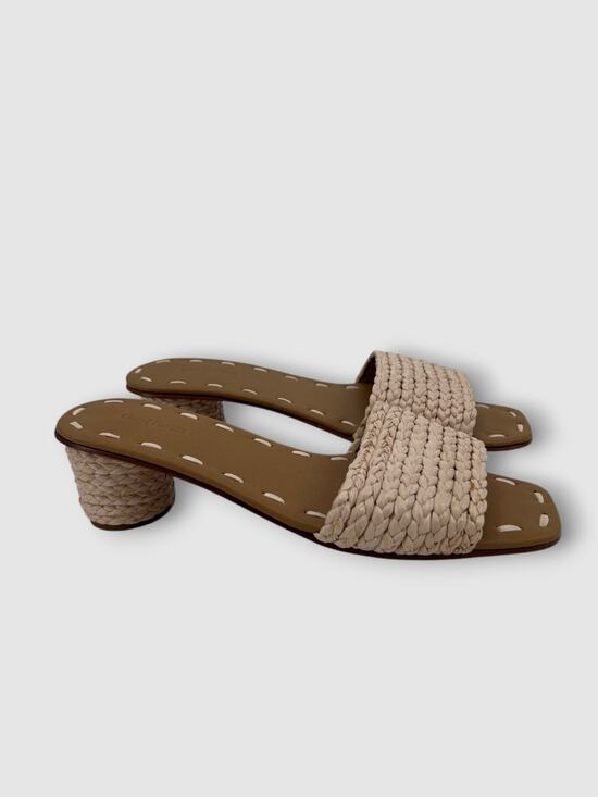 Carrie Forbes Shoes - Carrie Forbes Woven Raffia Slide Sandals Ivory Braided Block Heel Mules Size 38